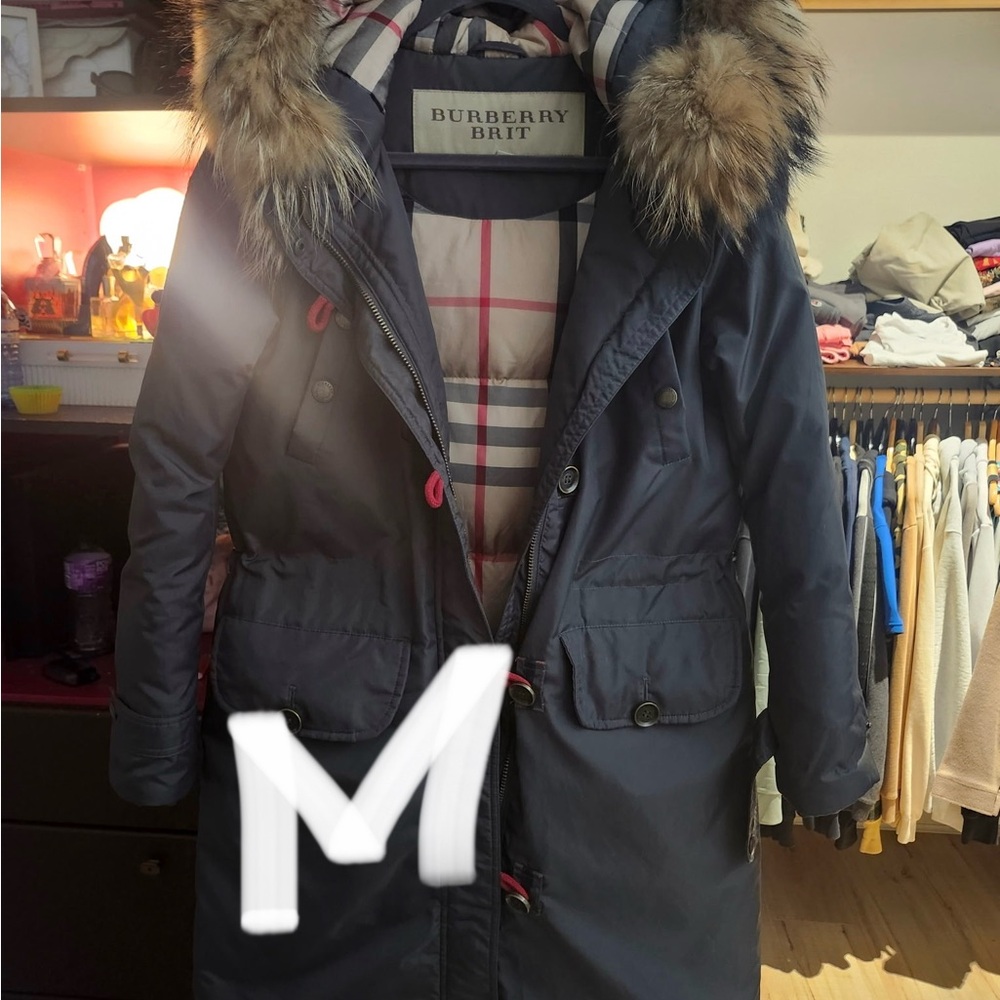 Burberry Navy Ski Jacket with Fur Hood